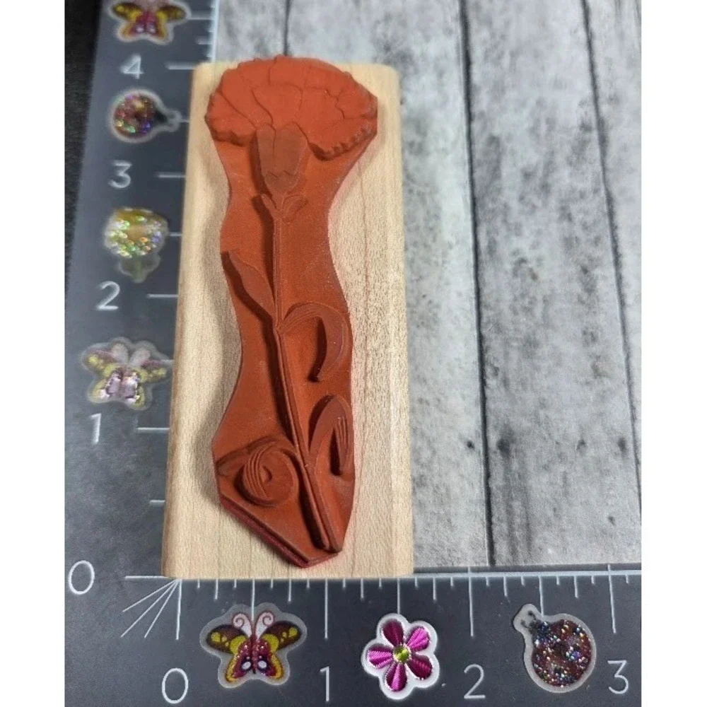 Rubber Stampede Carnation Flower Long Stem Z224E Rubber Stamp Wood #B41
